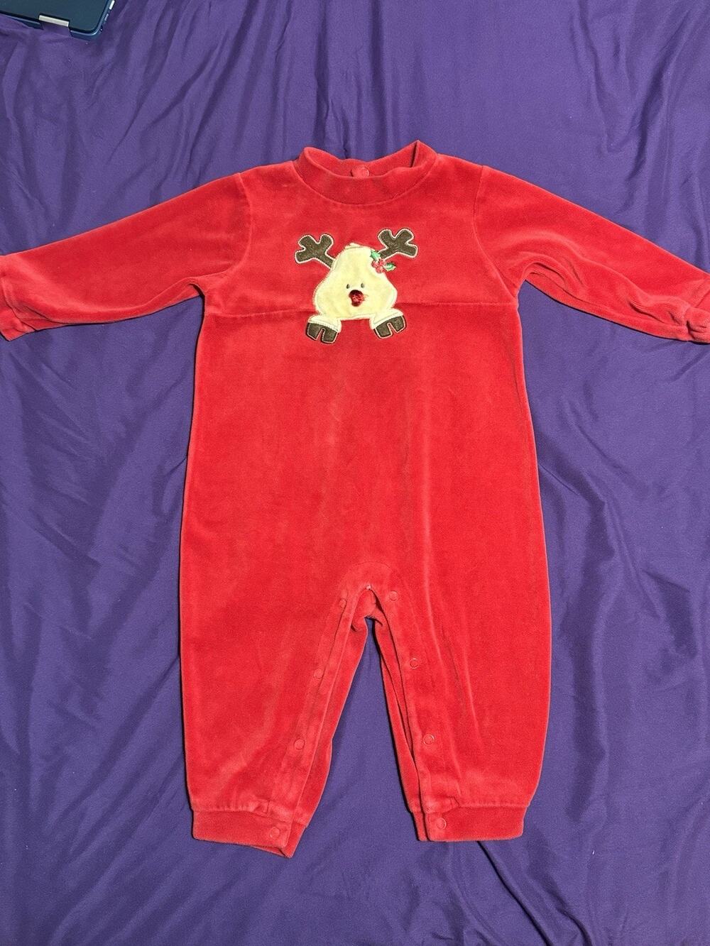 Baby Girls Reindeer Christmas Red Romper 18months One Piece Holiday Outfit EUC